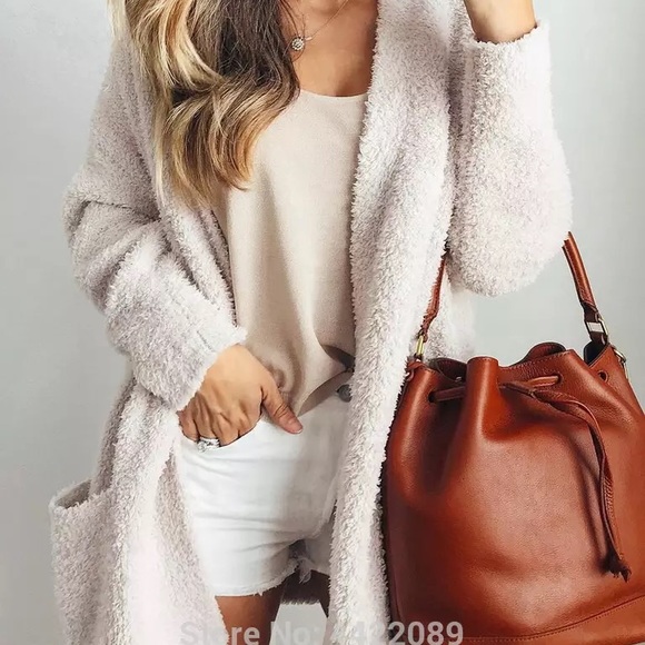 Sweaters - Last One! White Fuzzy Longline Cardigan